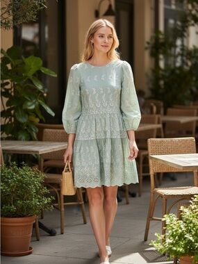 ANTONIO MELANI Light Mint Floral Embroidered Dress